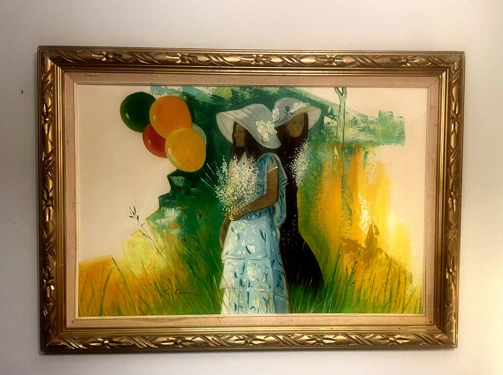 Original quality vintage art „Girls with Baloons“ FRENCH SCHOOL IMPRESSIONISM
