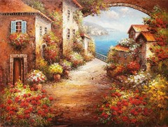 Tuscan Village – #6F-26, 36×48, 100% Hand painted Oil Painting on Canvas