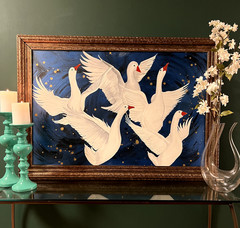 Original Oil Painting, 24×36 inches, White Geese, Blue, Large Painting, Birds