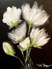 Mary Myers Original White Flowers Dark 16×20 Acrylic Signed Expressionist Floral
