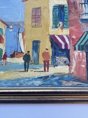 MID CENTURY IMPRESSIONIST PAINTING ARCHITECTURE CITY STREET SCENE SIGNED CORINI