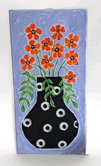 Vase of Orange Wildflowers Original Acrylic Painting- 10×20″ Vertical Wall Art
