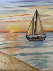 Original oil painting 11 x 14 inches beautiful sunset sailboat