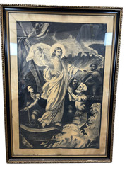 Large Antique Religious Lithograph Print Jesus Calming Storm H Cuwet 58” H