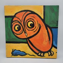 Kyle Brooks Black Cat Tips Orange Barn Owl Painting Abstract Folk Art
