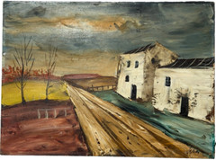 Road and Farmhouse Expressionist Landscape Paper Board Painting-Maurice Verrier