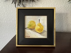 ORIGINAL OIL PAINTING STILL LIFE PEARS FRUIT SIGNED FRAMED 4×4