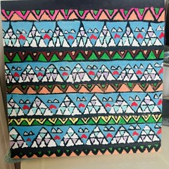 Painting on Wood Colorful Tepees 12” Bright & Fun Piece of Original art