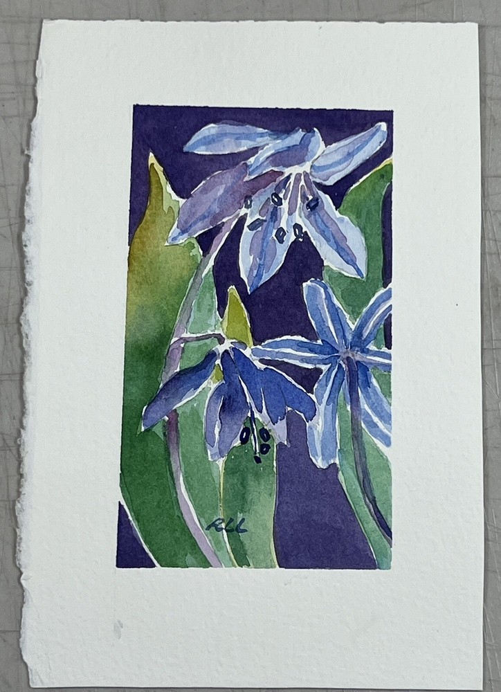 Roberta Larson Original Watercolor Painting Scilla 7×6” Signed Flower Fine Art