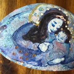 Hand-Painted Mother and Child Art Stone Decor