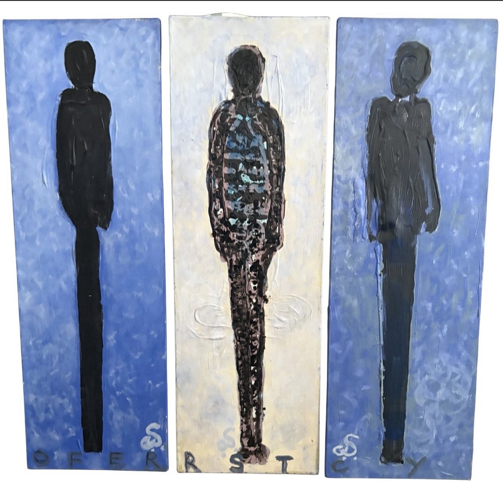 3 Panel Abstract Figurative Painting by Christopher Shoemaker, Signed, 36″ X 38″