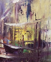 18×24 Vintage Oil on Canvas ASIAN STREET SCENE Rickshaw by DAVID ZANG Hong Kong