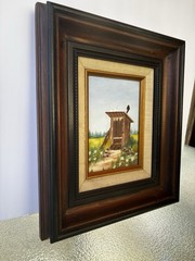 Signed TiNA Outhouse Folk Art Painting 11×13 Framed Americana Rustic