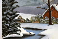 20″ Oil Painting Canvas Mikel Americana House Snowy Roof Winter Landscape #46