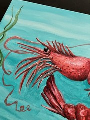Beach Coastal Art Red Lobster Hand Painted Oil On Canvas 11×14 , Art By Kim G.