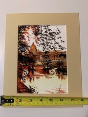 Original Watercolor Rome St Peter’s Basilica Tiber River Bridge Signed Lorenzi