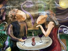 J MARK: “ First Date, ￼” original Acrylic canvas. Hand Signed By Artist. 32”X32”