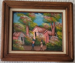 Haitian Art Daniel Luis Oil on Linen Village Life