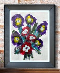 OOAK „Red & Purple Flowers“ 9×12 Canvas Expressionism Abstract Design Home Art