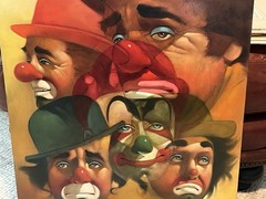 Chuck Oberstein Vintage Original Clown Oil Painting 24×20” Unframed