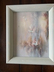 Seascape Birds Original Oil Painting Signed B. Thompson Wood Frame-Coastal VTG