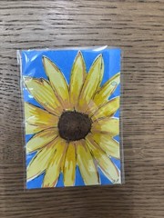 ACEO Original Art, Sunflower, Acrylic Marker Painting