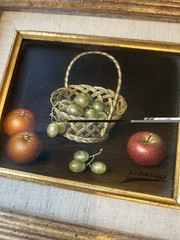Original Lima Pizarro Miniature Oil Painting Spanish Still Life Fruit – Signed