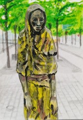 Irish Famine ACEO Original Painting Historical Art Acrylic Water color Signed