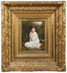 19th Century French Porcelain Plaque – Nymph Figure in Elaborate Frame; Signed