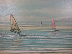 Maui Hawaiian Painting by E Shimokawa WIND SURFING OFF KIHEI MAUI Signed 1987