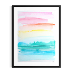 Original Abstract Landscape 9×12 Painting Acrylic Colorful Sunset Wall Art Paper