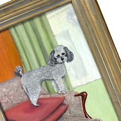 Vtg 50s Dog Portrait Gray Poodle Armchair Framed Oil Painting Signed M. Nearing