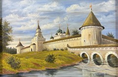 Russian 20th C, K. F. Zimnikov, 1994, Vintage Oil Painting, Landscape Monastery