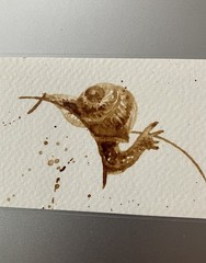 Aceo ORIGINAL Coffee Snail Painting Miniature Realism Art Ladybugs ATC Gift USA