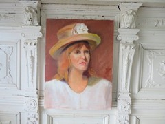 Vintage PORTRAIT OIL PAINTING GORGEOUS Woman Lady Wearing HAT with Flower