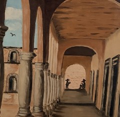 Vintage 1966 Oil Painting Mission Church Tower Fine Art G.G.