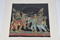 Vintage Asian Silk Screen Art Paintings MCM War Elephants Chariot Thai Ramayana
