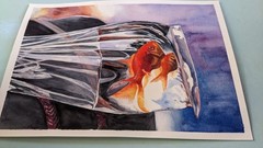 Goldfish Watercolor Painting Fish in Plastic Bag with Water Zodiac Pisces Art A4