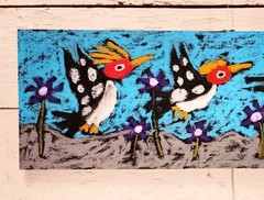 John Sperry Outsider Southern Primitive bird Folk Art Woodpeckers Painting Birds