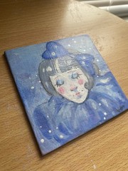 Blue Bow Clown Girl Fantasy Painting On 4×4 Canvas Board