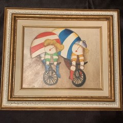 Joyce Roybal Signed Framed Oil Painting Canvas Bicycling Children Unicycle 8×10