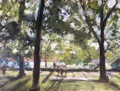 PDQ Artist Original Painting Landscape Park Trees Abstract Acrylic 18×24 Canvas