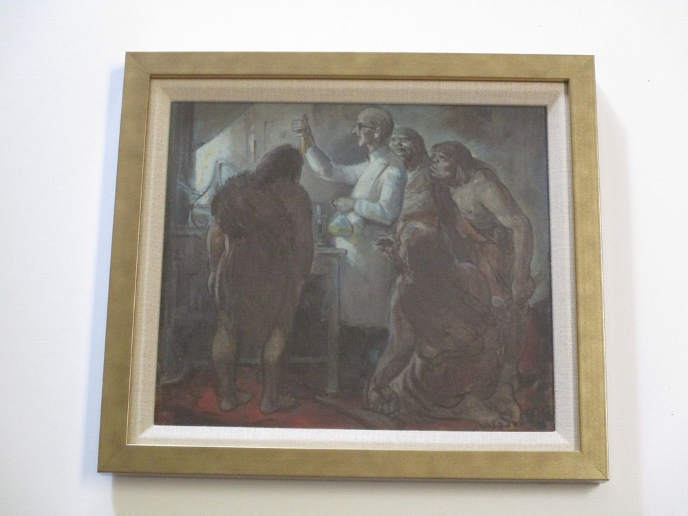 ANTIQUE PAINTING JULES RAUSCHERT WPA AMERICAN MASTER SCIENCE LAB TECHNOLOGY