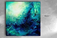 green, blue, modern art painting abstract Contemporary Mix Lang cert. original