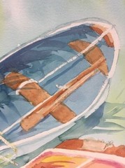 Handpainted WaterCOLOR Of Two Boats In Water 22 1/2 X 15 1/2 SBR