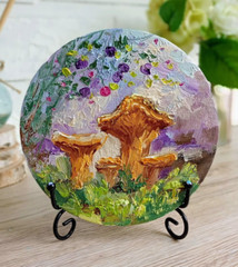Forest Mushrooms Chanterelles Oil Painting 15cm Original Painting on Painting Board