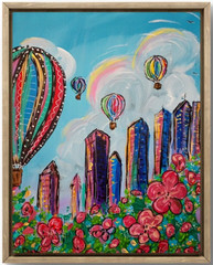 Hot Air Balloon Cityscape 11×14 Canvas Original Art Expressionism Abstract