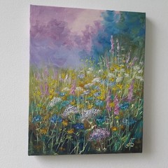 Colorful Wildflower Meadow Original Oil Painting Floral Landscape Nature 8×10 in