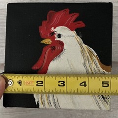 Rooster Acrylic Painting On Canvas 5”x5”x1.25” Wooden Frame With Hanging