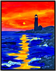 Lighthouse at Sunset Painting, Coastal Landscape Art 11×14